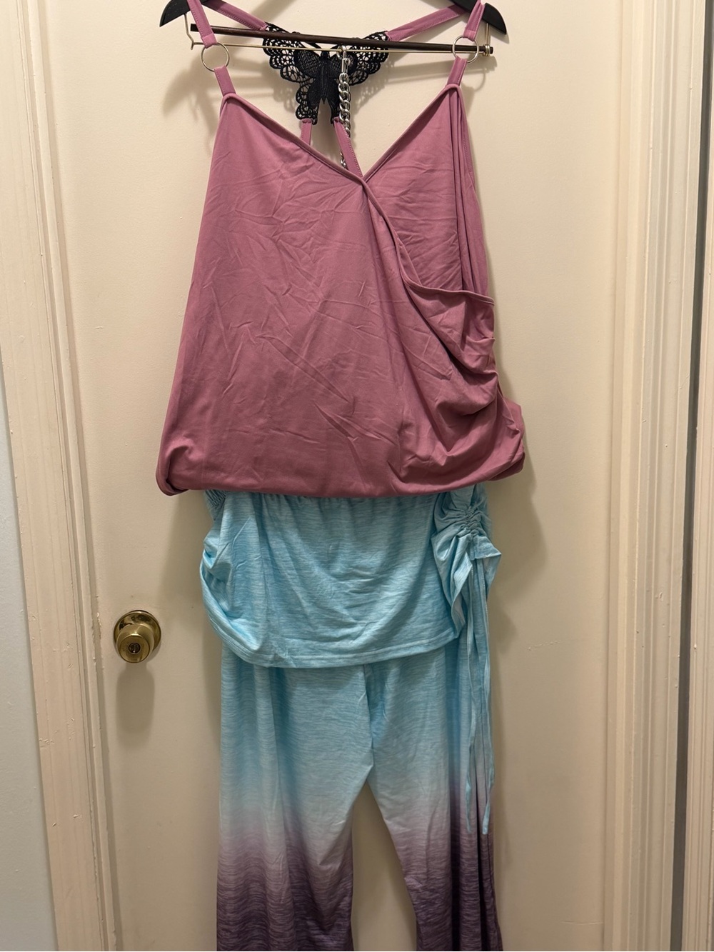 Dusty Pink Draped Tank & Ombre Blue Lounge Pants Set